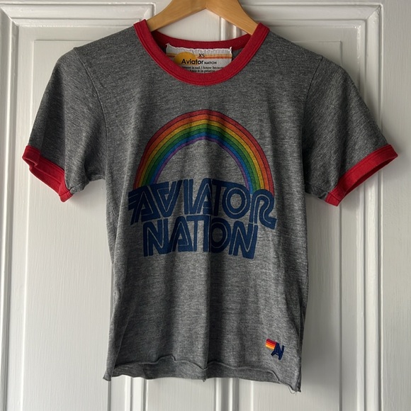 Aviator Nation Rainbow 🌈 Ringer Tee Shirt - Picture 3 of 5